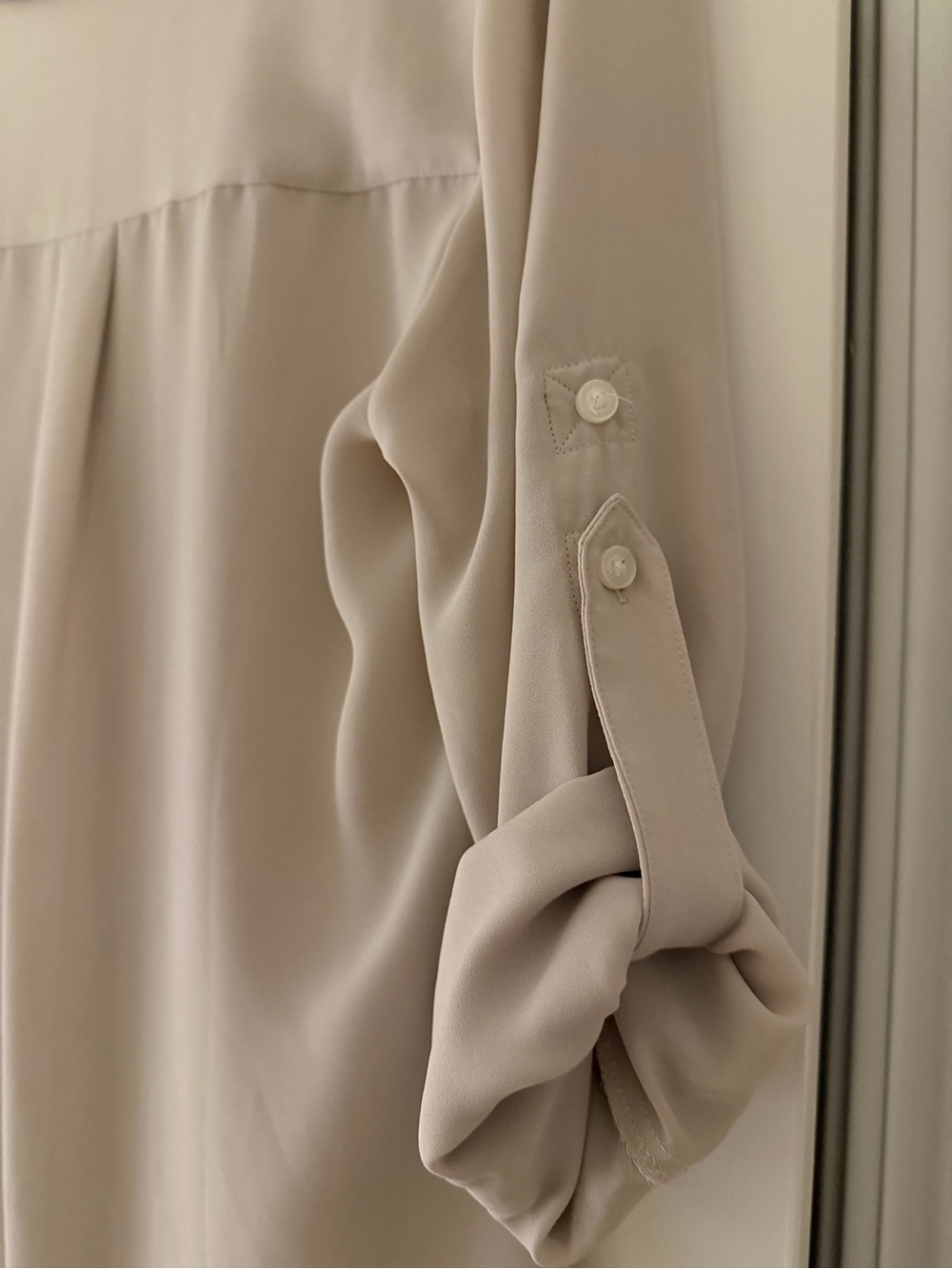 Express Tan Portofino Button-Front V-Neck Blouse - Picture 3 of 5